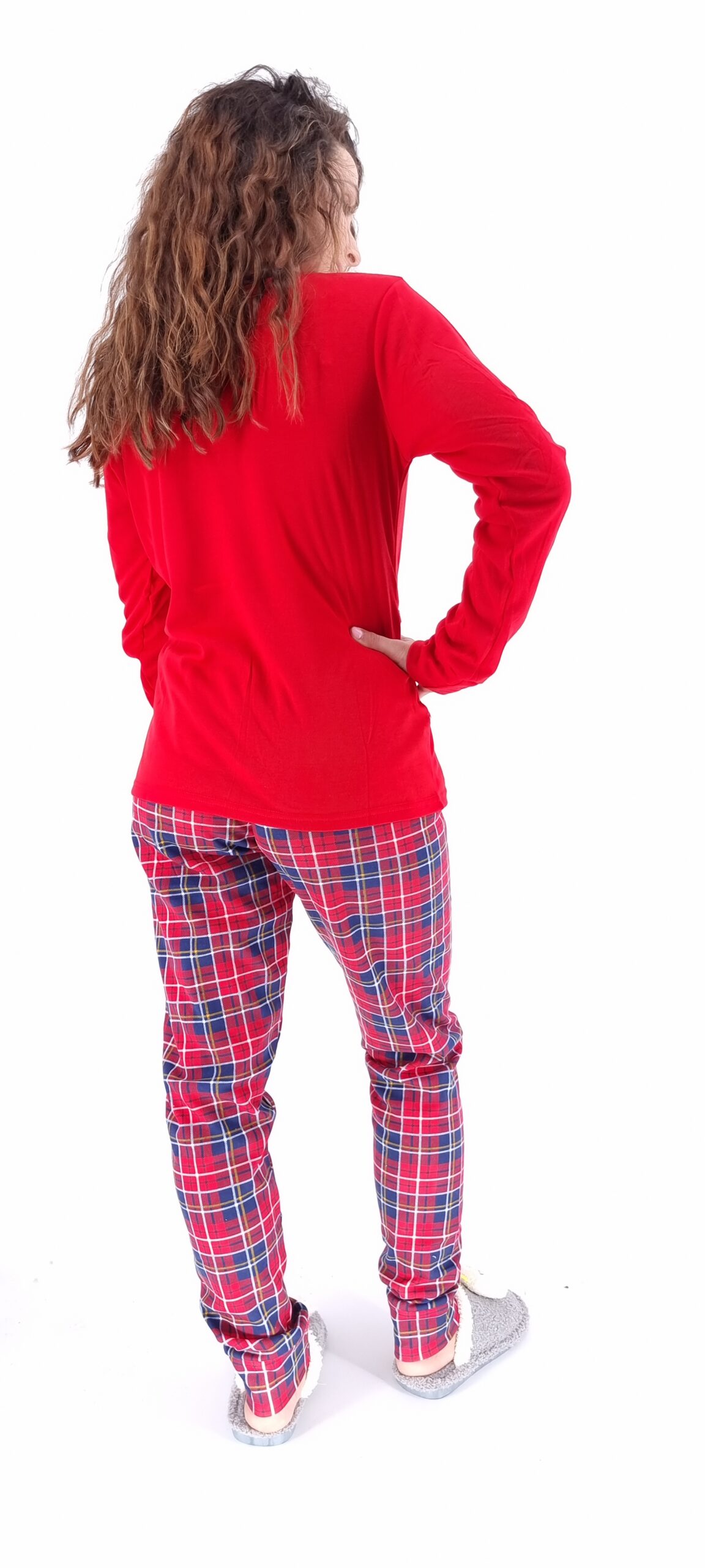 Πιτζάμες με μοτίβο αγελαδίτσα και καρό παντελόνι κόκκινο