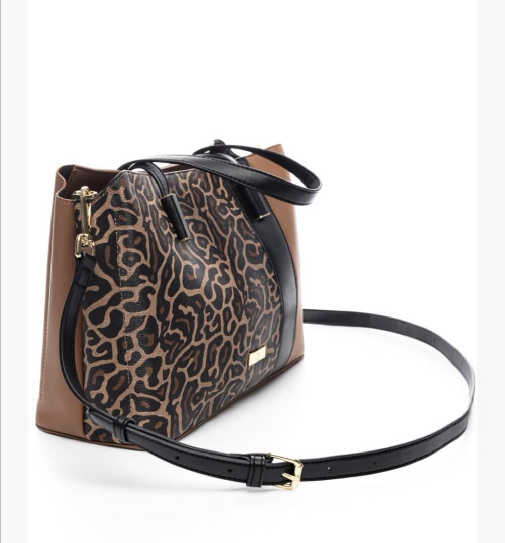 Τσάντα χειρός animal print μοτίβο σε συνδυασμό με μαύρο και μπεζ veta bags accesories