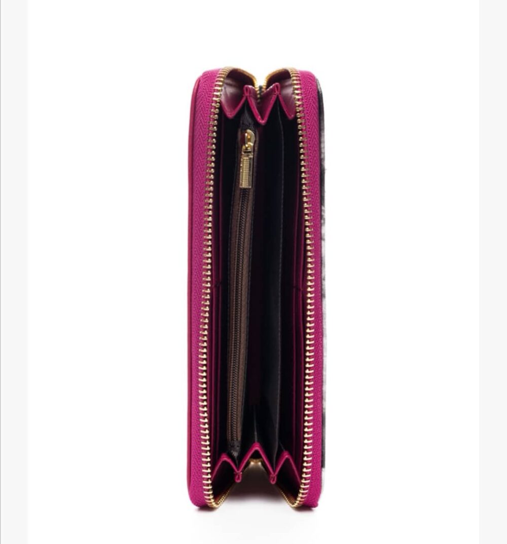 Πορτοφόλι γκρι φλοραλ σε συνδυασμό με magenta veta bags accesories