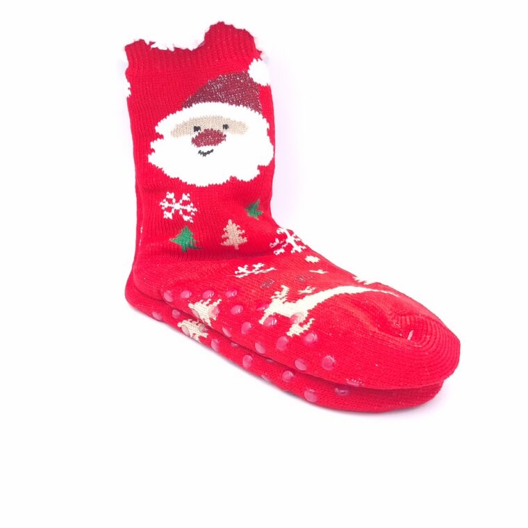 Κάλτσες παντοφλάκια με μοτίβο Άγιο Βασίλη κόκκινο