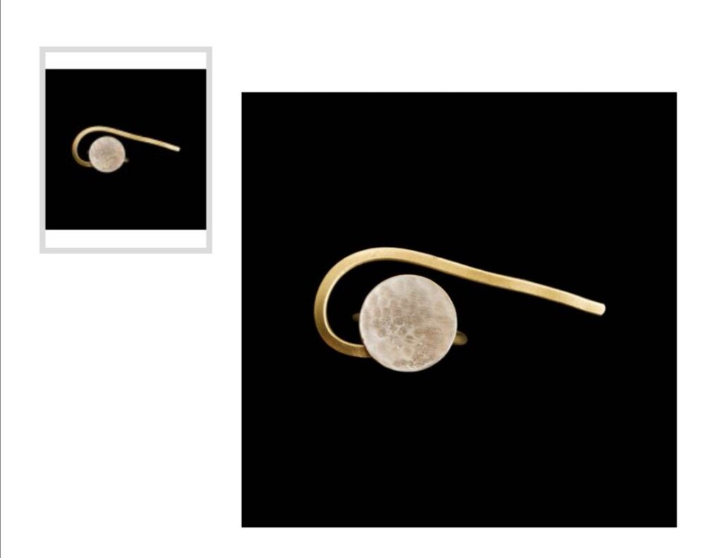 Χειροποίητο δαχτυλίδι από επαργυρωμένο ορείχαλκο με χρυσές λεπτομέρειες