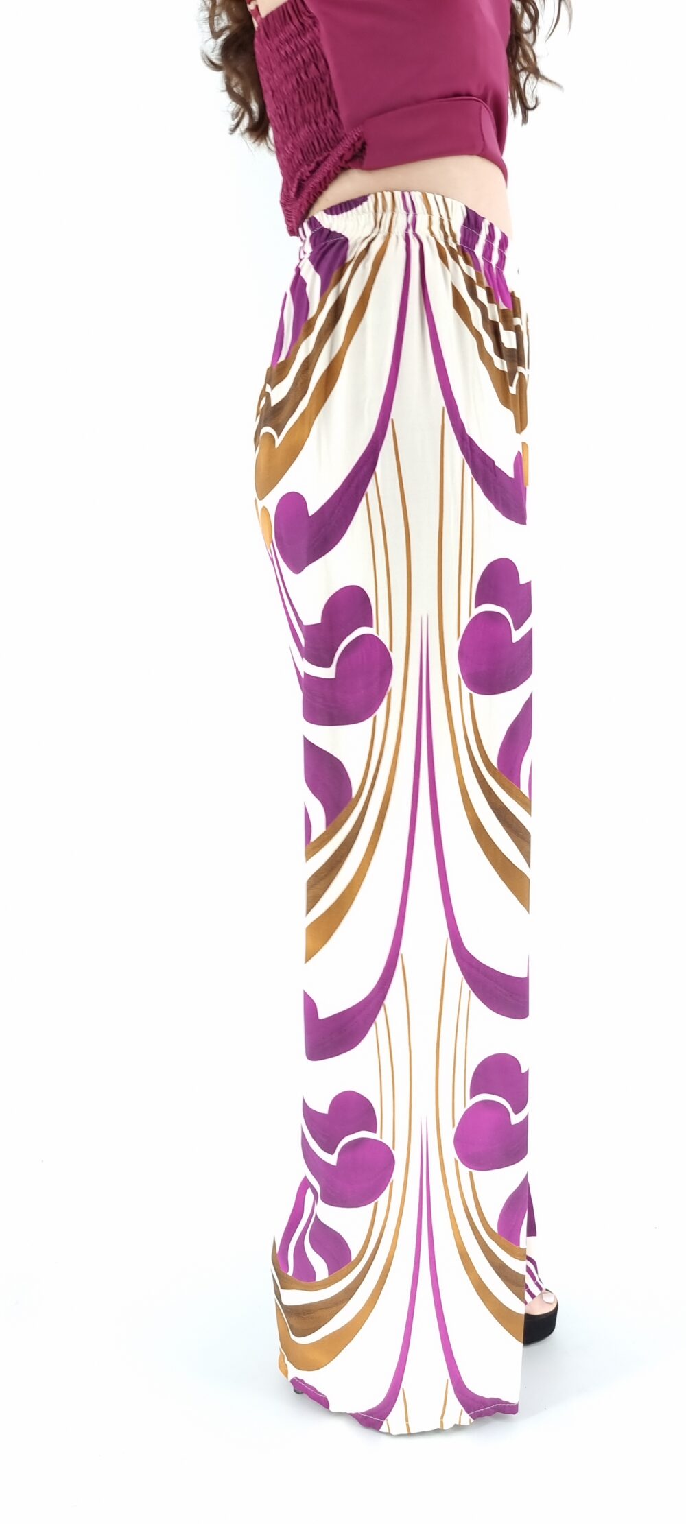 Παντελόνα πολύχρωμη με σχέδια μπεζ καφέ μωβ