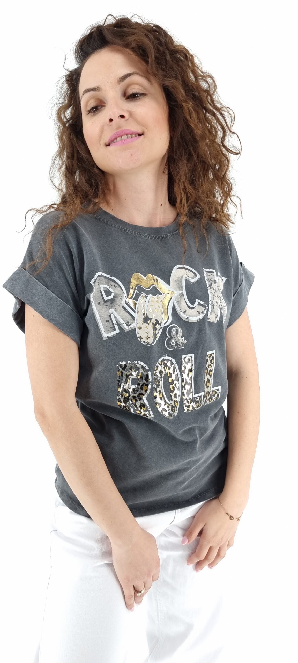 T-shirt βαμβακερό με μοτίβο rock n roll γκρι