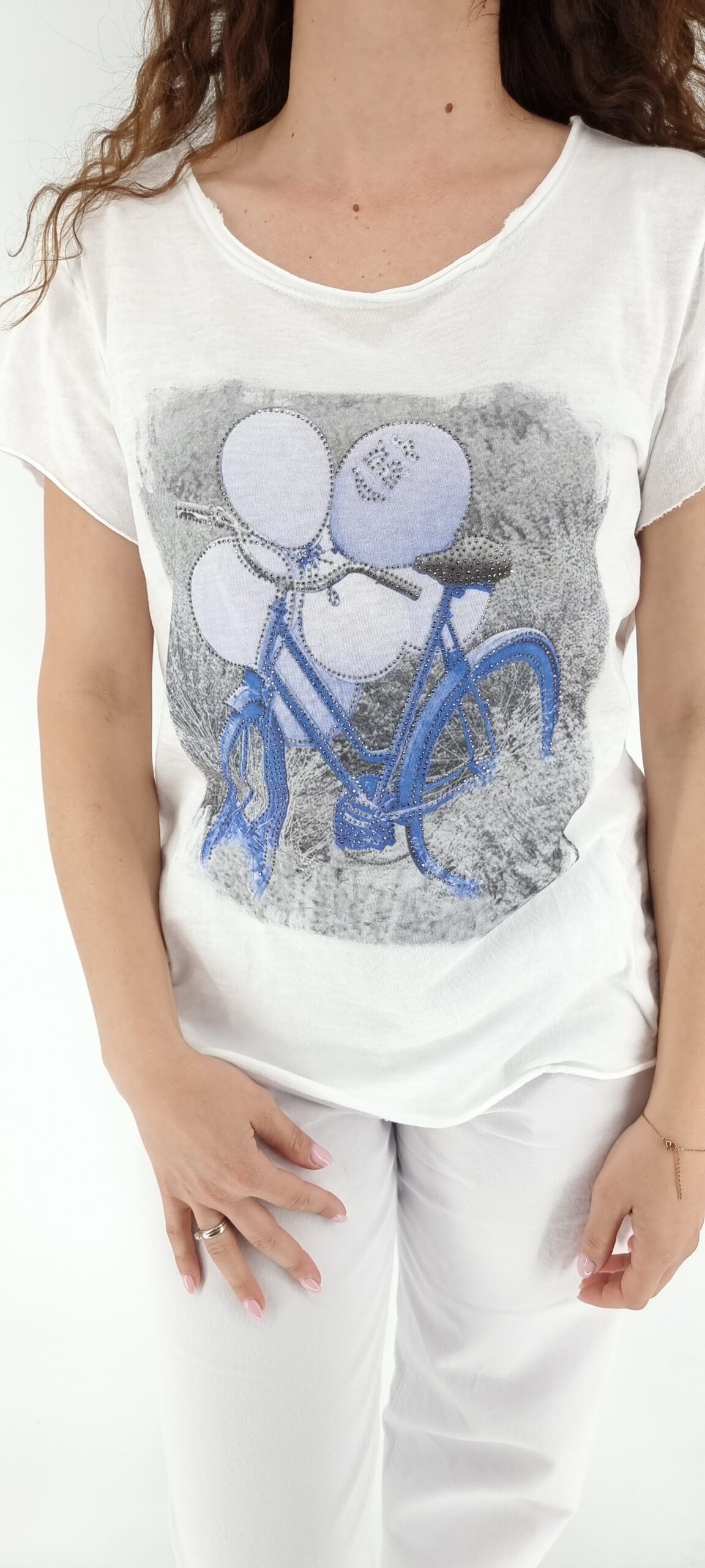 T-shirt άσπρο με στάμπα ποδήλατο με μπλε μπαλόνια