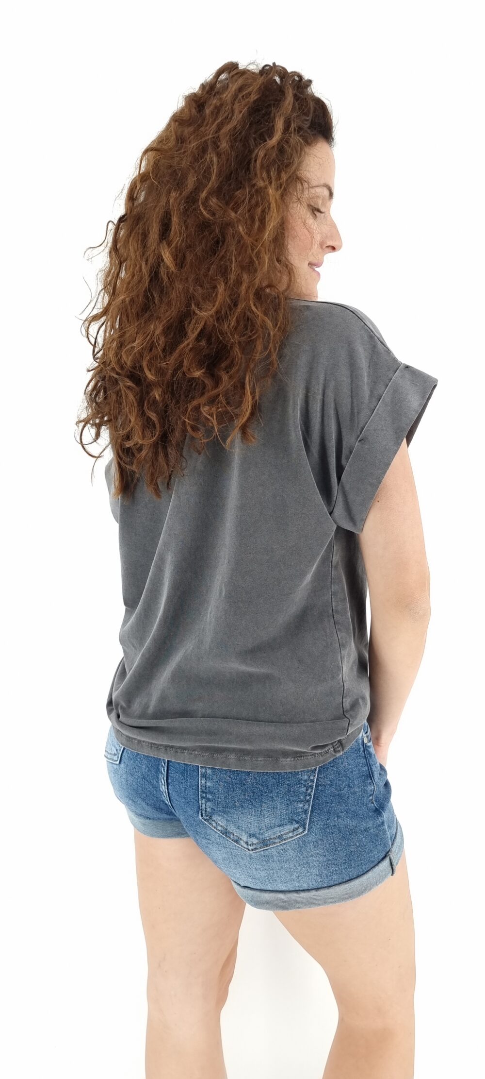 T-shirt βαμβακερό με μοτίβο ήλιος με μάτι γκρι