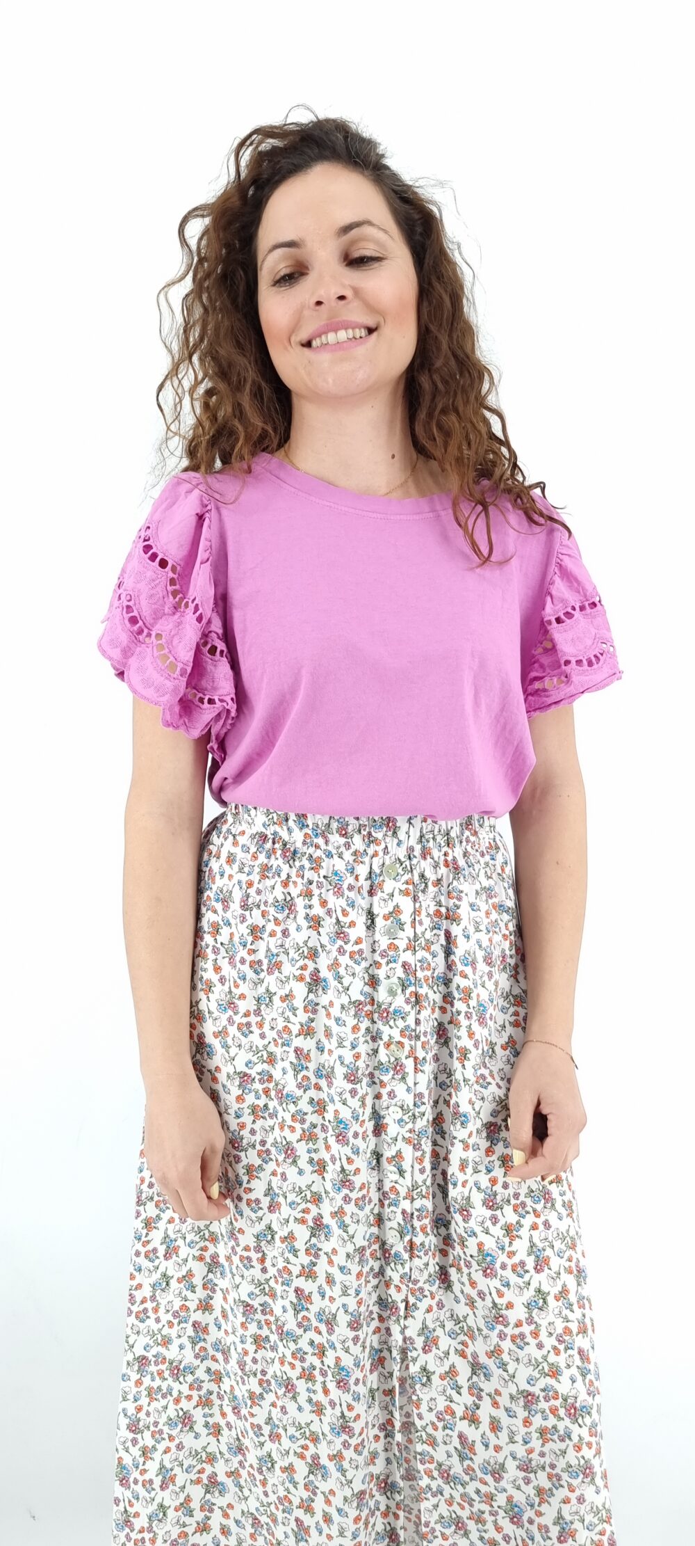 Μπλούζα με ιδιαίτερο κοντό μανίκι ροζ