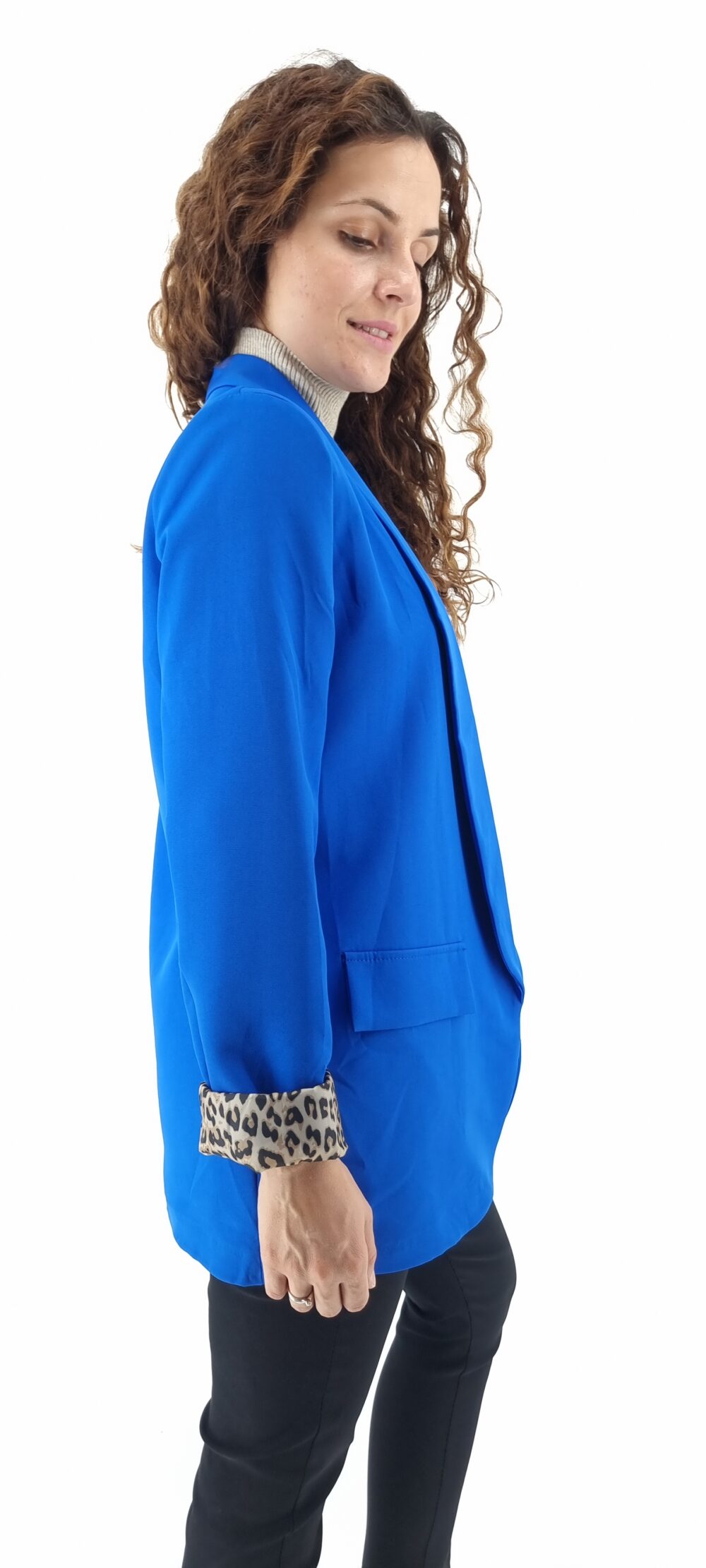 Σακάκι με εσωτερικό animal print μοτίβο μπλε ρουά