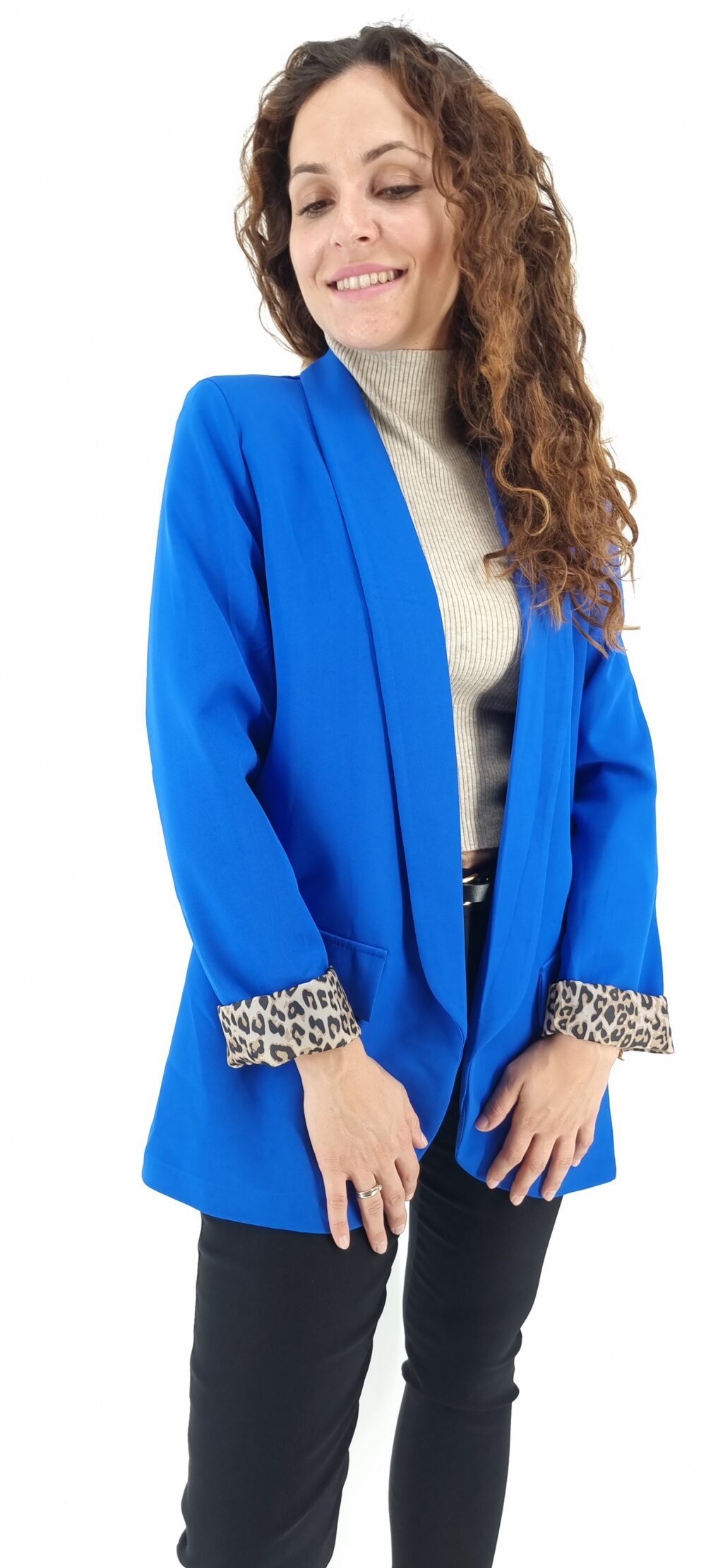 Σακάκι με εσωτερικό animal print μοτίβο μπλε ρουά