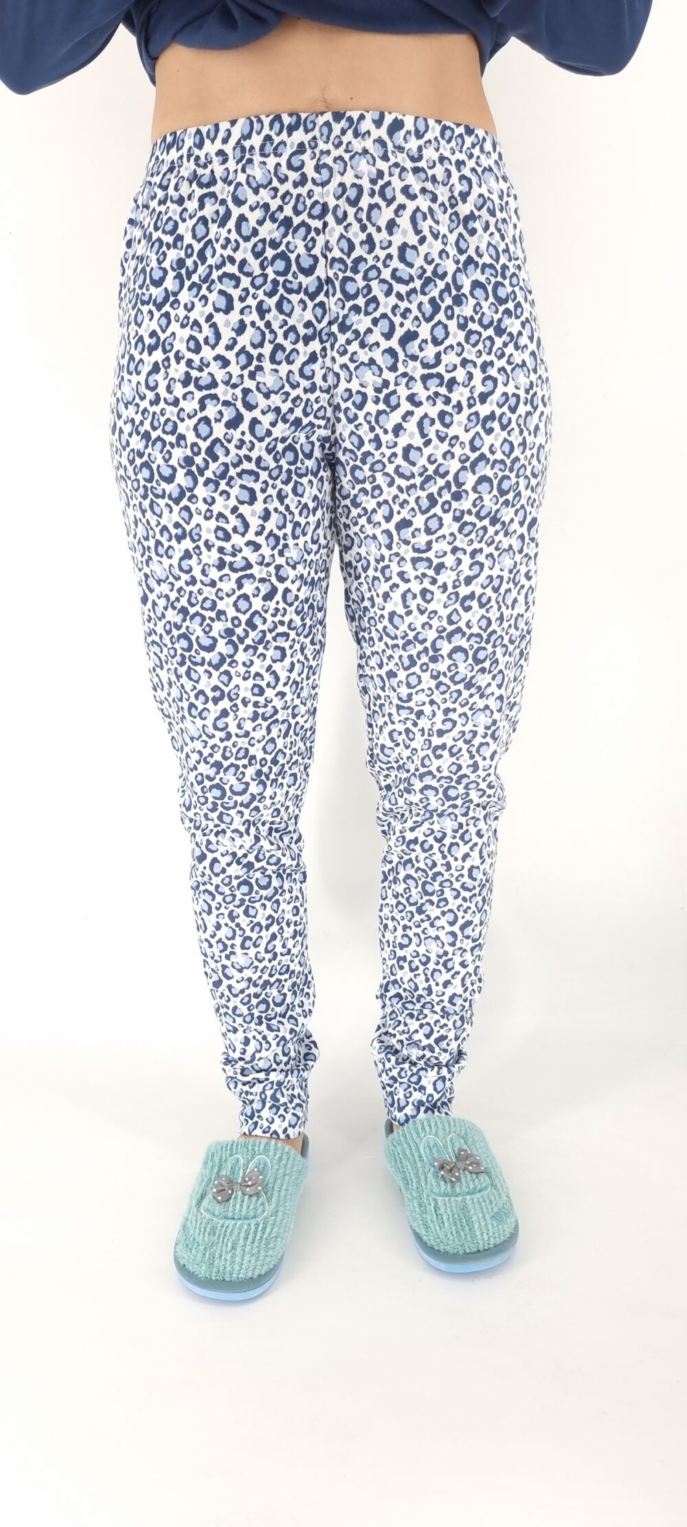 Πιτζάμες βαμβακερές με σχέδιο γατάκι και animal print μπλε