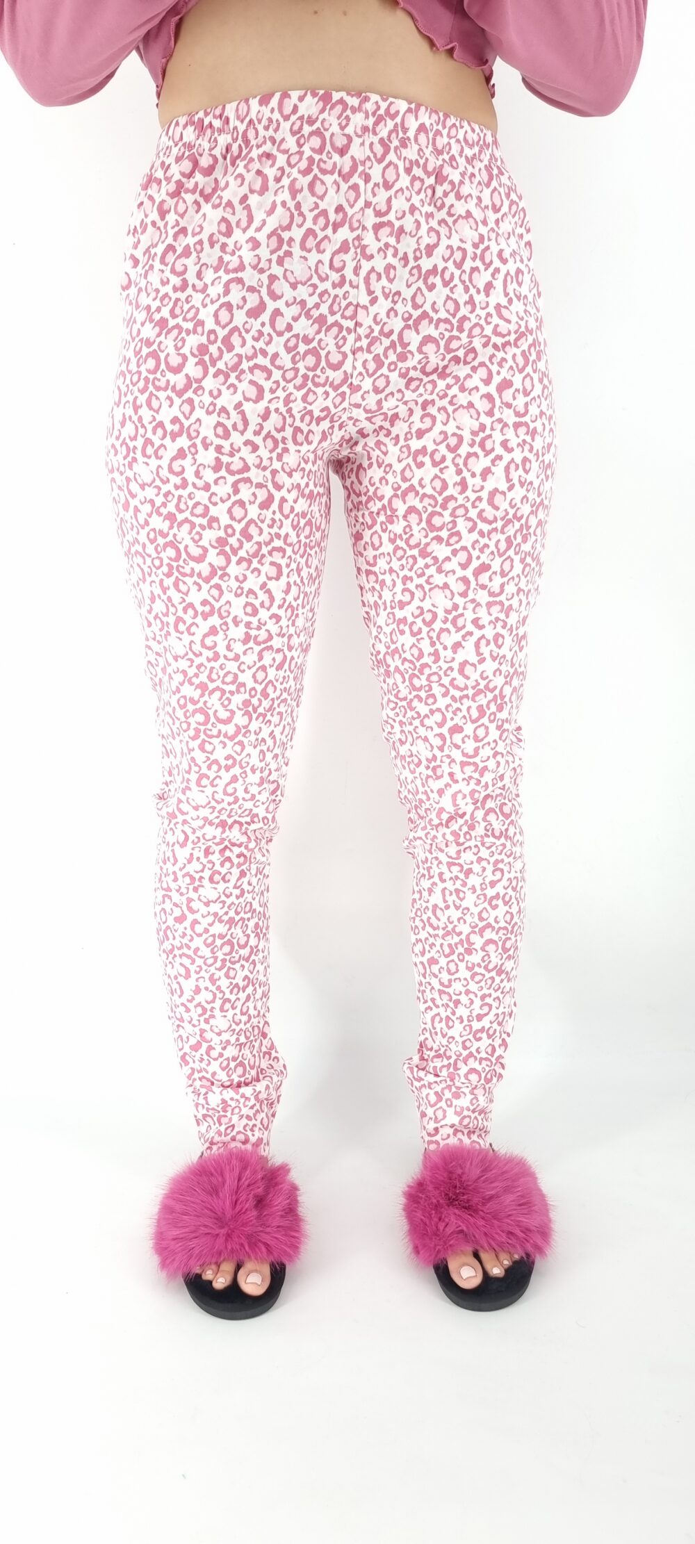 Πιτζάμες βαμβακερές με σχέδιο γατάκι και animal print ροζ