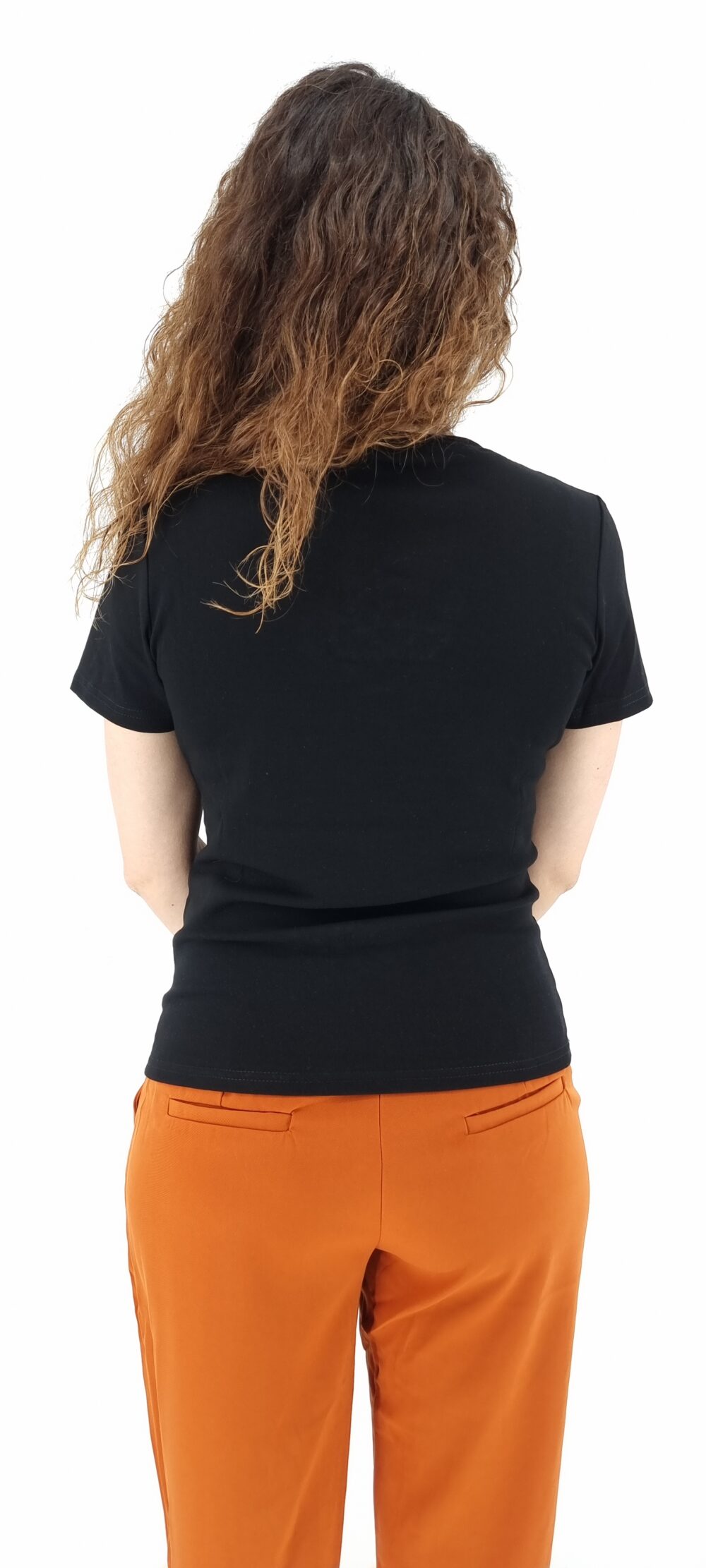 T-Shirt βαμβακερό με σχέδιο στο μπούστο με ανοίγματα και χάντρες μαύρο