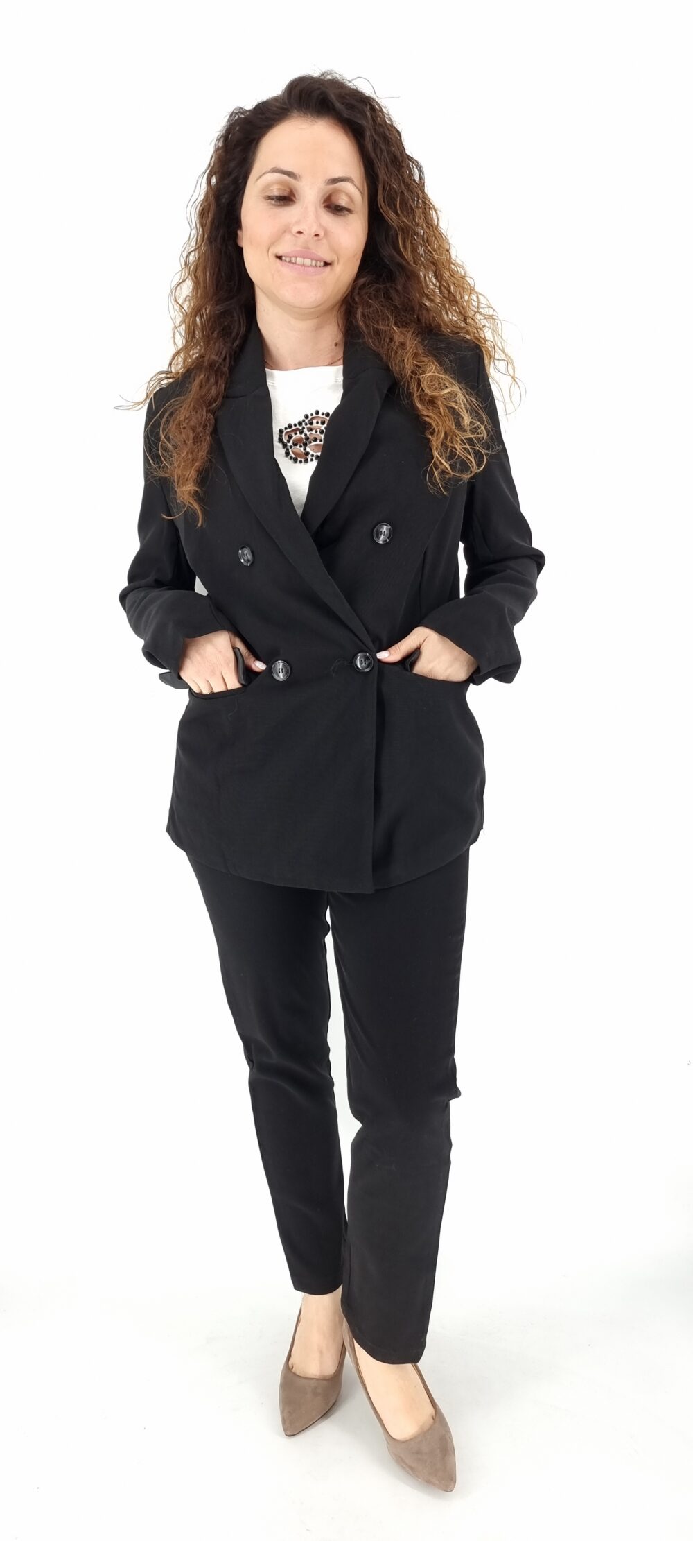 Σετ κουστούμι με σακάκι μακρύ και υφασμάτινο παντελόνι μαύρο