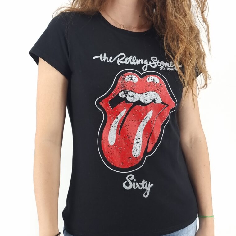 T-shirt βαμβακερό με στάμπα rolling stones μαύρο