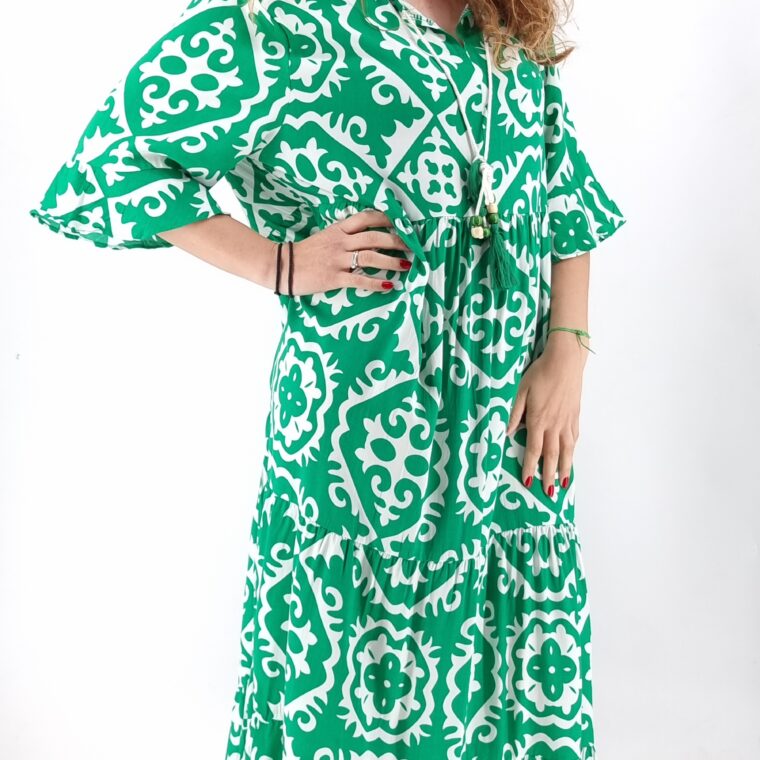 Φόρεμα φαρδύ με μοτίβο λαχούρια πράσινο