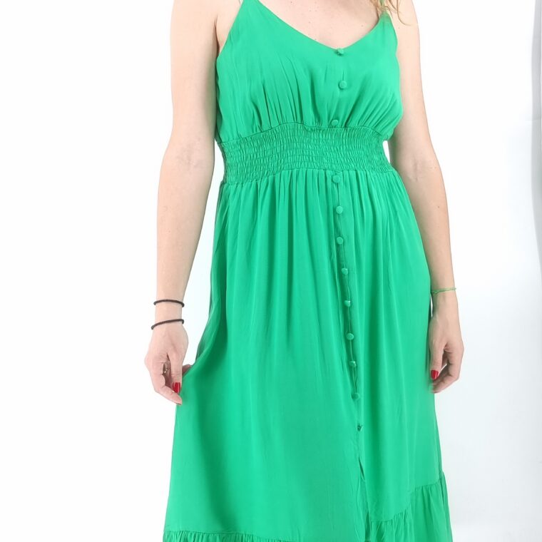 Φόρεμα midi με ρυθμιζόμενο τιραντάκι και διακοσμητικά κουμπία πράσινο