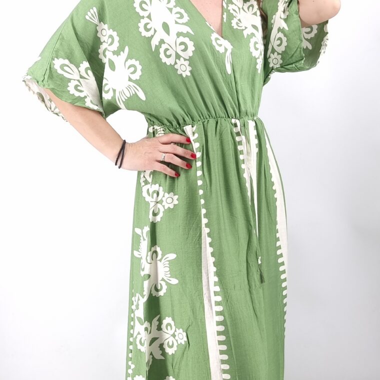 Φόρεμα μακρύ με μανικάκι και ιδιαίτερα σχέδια πράσινο