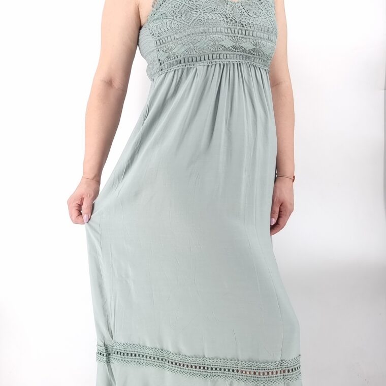 Φόρεμα μακρύ τιραντάκι με πλέξη στο μπούστο πράσινο