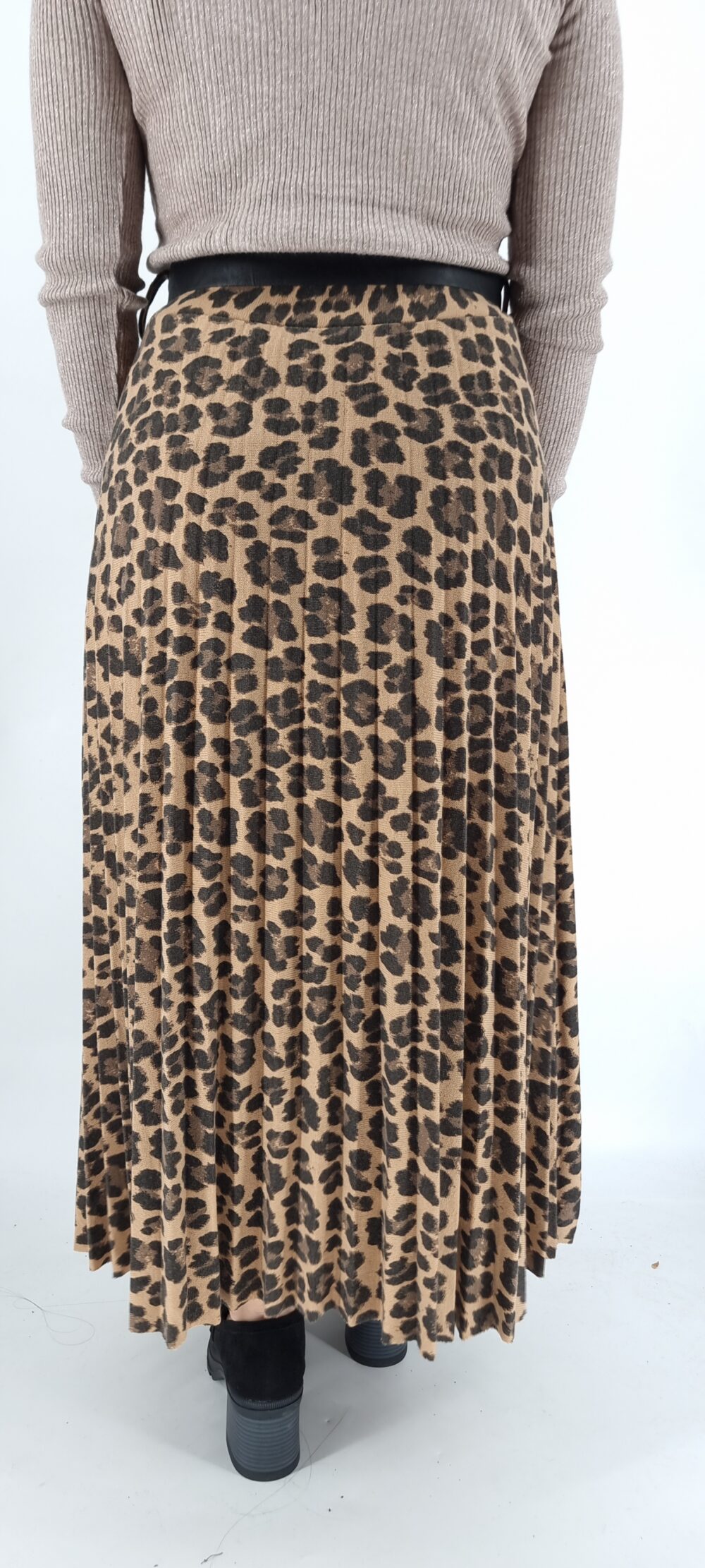 Φούστα πλισέ animal print με ζώνη μπεζ