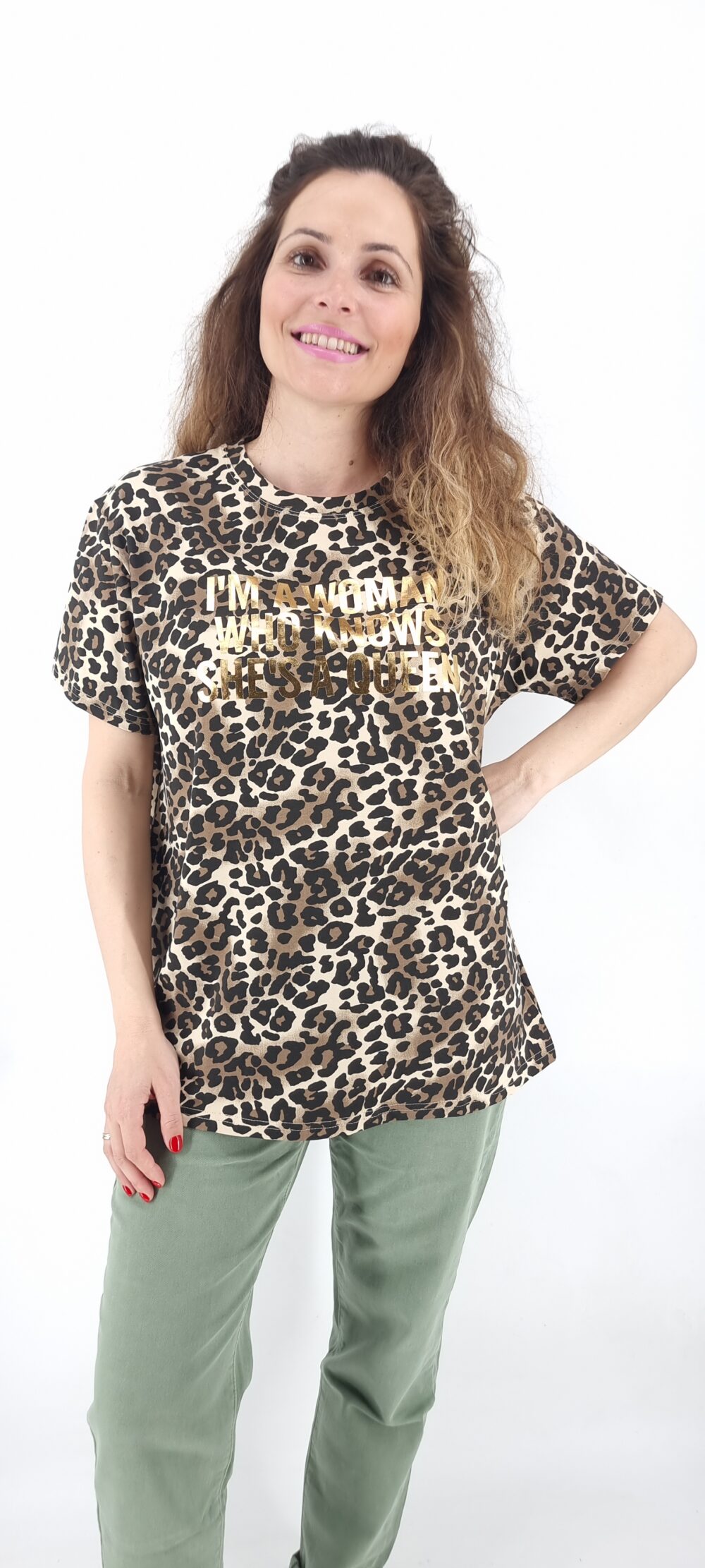 T-shirt με animal print μοτίβο καφέ