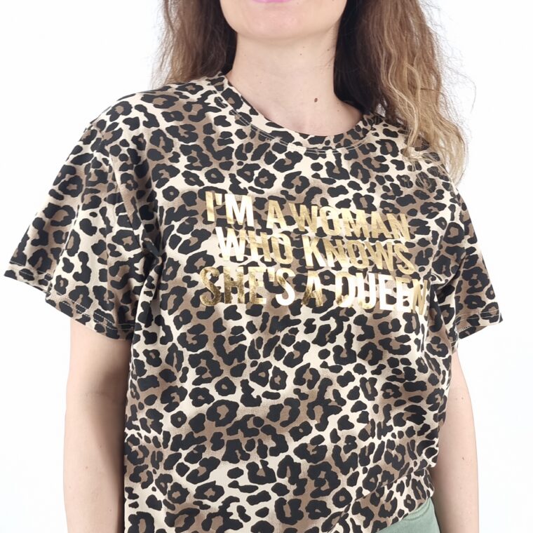 T-shirt με animal print μοτίβο καφέ