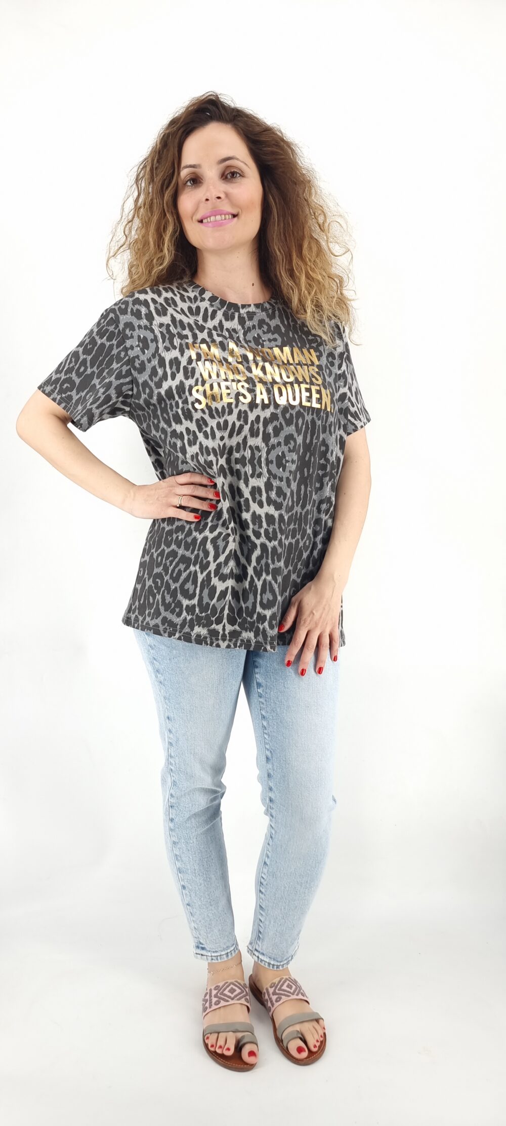 Τ-shirt με animal print μοτίβο γκρι