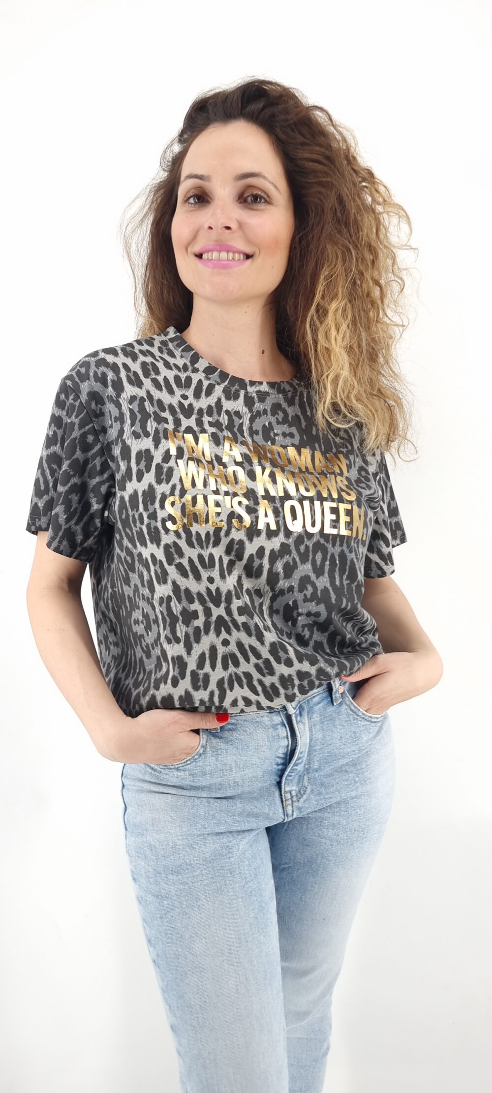 Τ-shirt με animal print μοτίβο γκρι