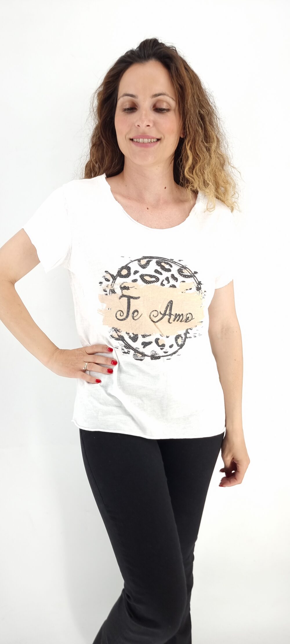 Άσπρο βαμβακερό t-shirt με στάμπα