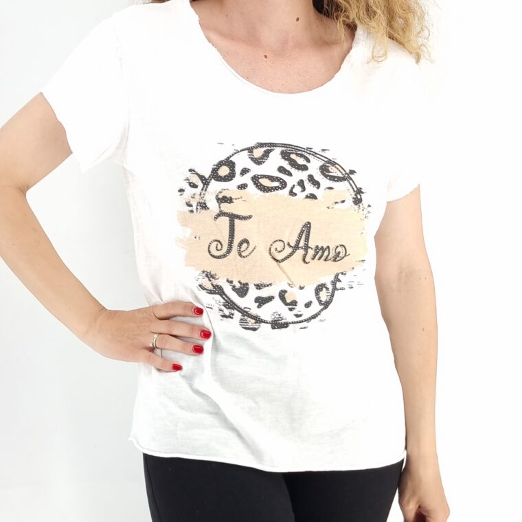 Άσπρο βαμβακερό t-shirt με στάμπα