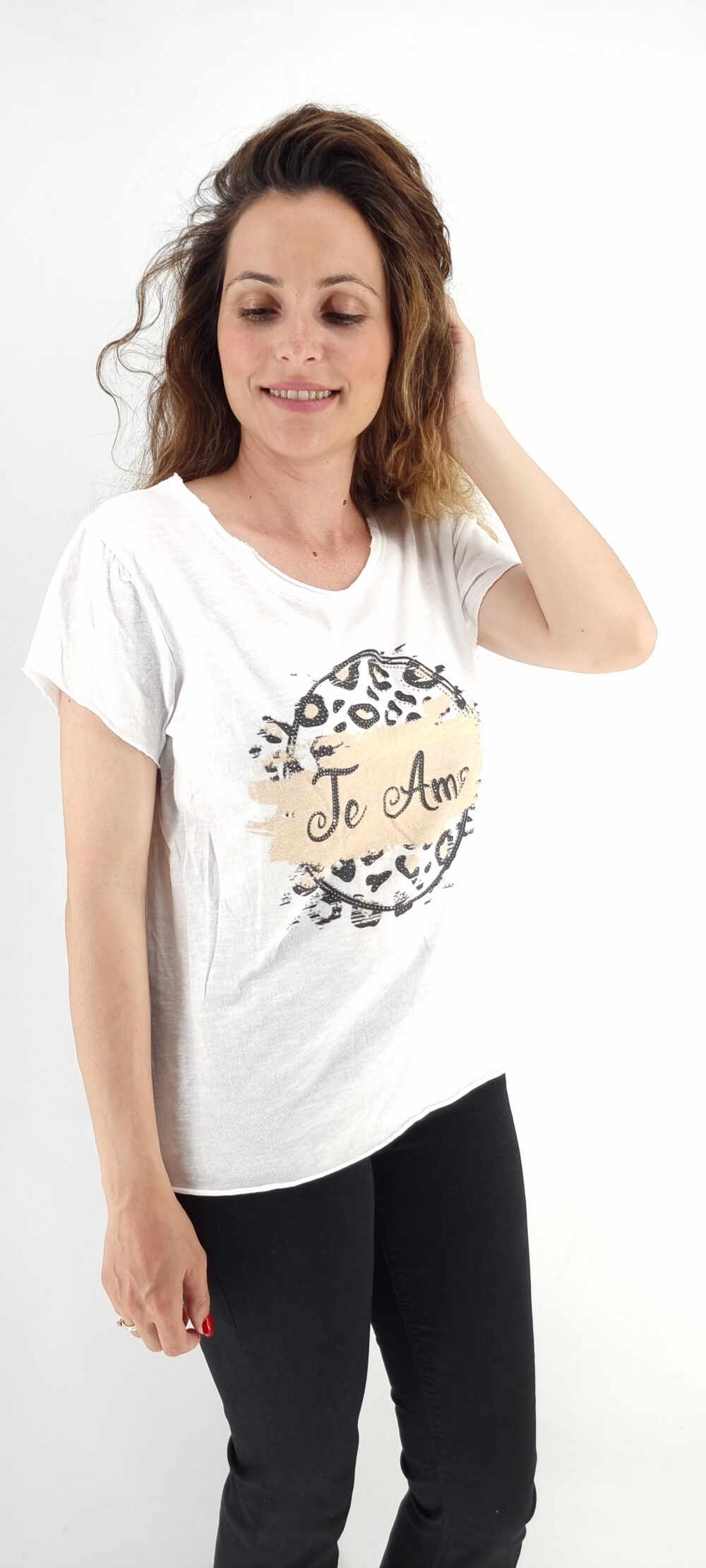 Άσπρο βαμβακερό t-shirt με στάμπα