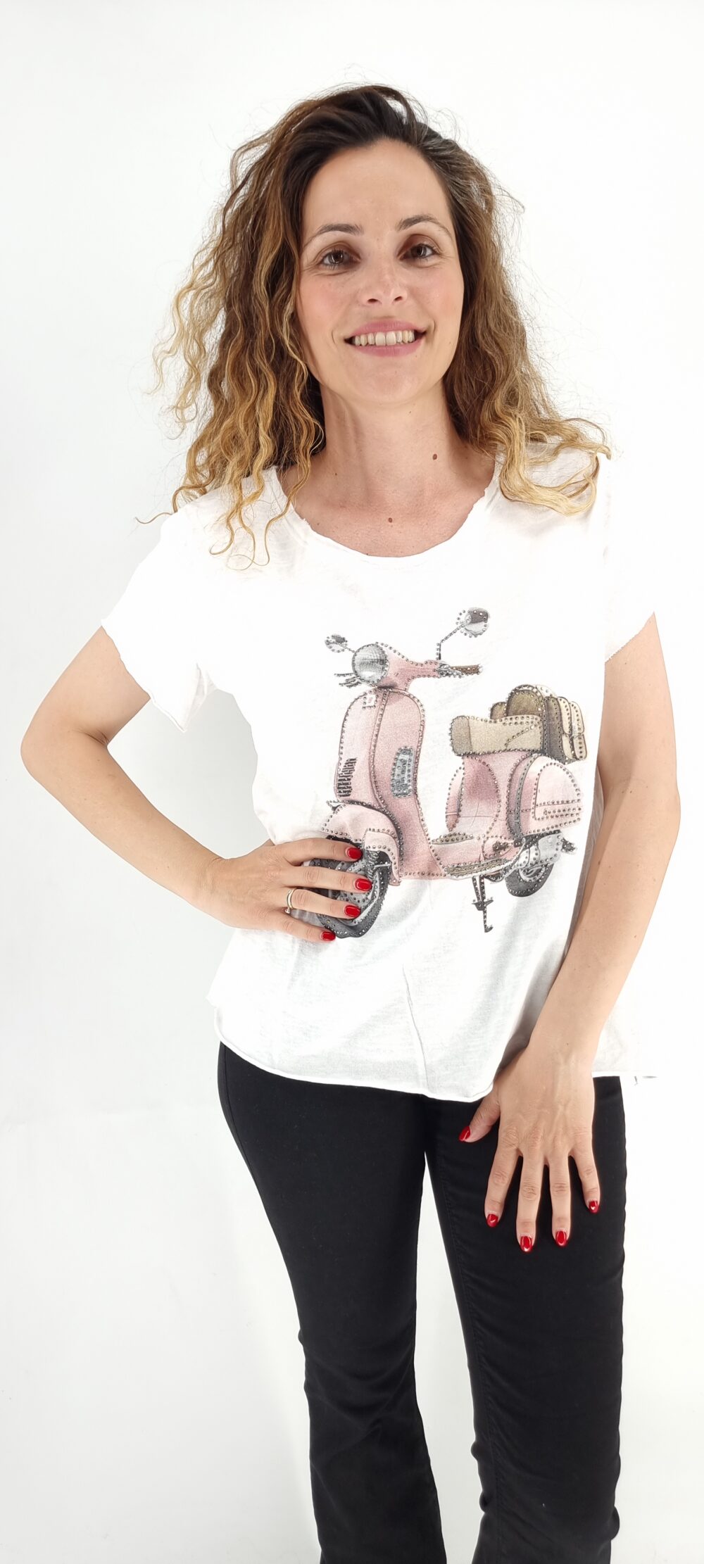 Άσπρο βαμβακερό t-shirt με στάμπα βέσπα