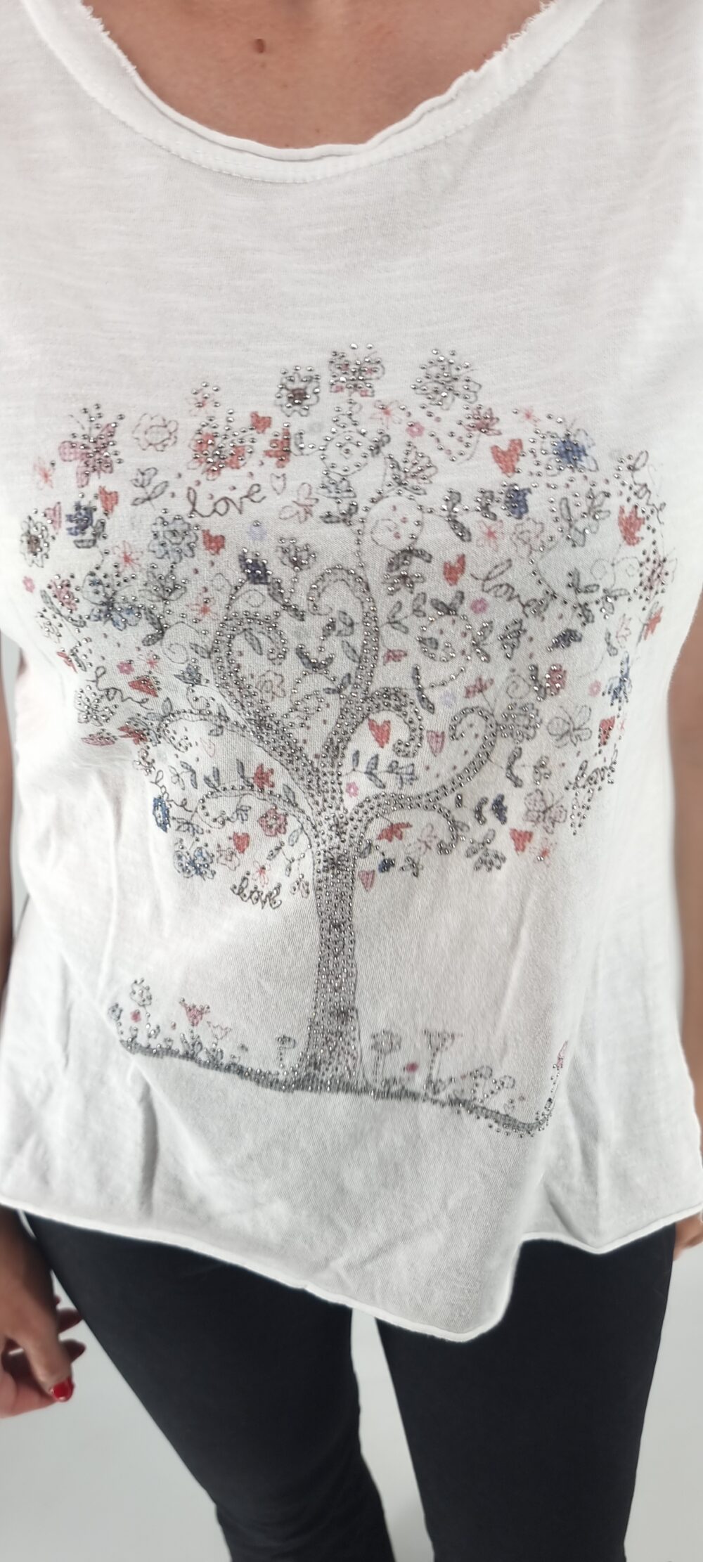 Άσπρο βαμβακερό t-shirt με στάμπα δέντρο