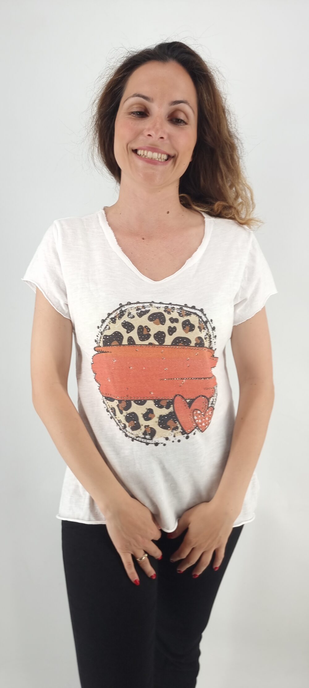 Άσπρο βαμβακερό t-shirt με στάμπα λεοπάρ σχέδιο