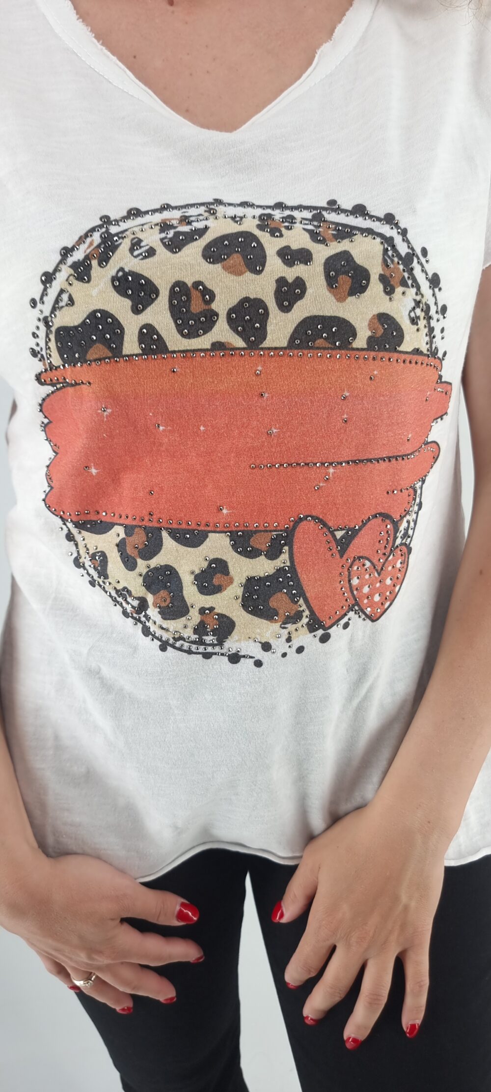 Άσπρο βαμβακερό t-shirt με στάμπα λεοπάρ σχέδιο