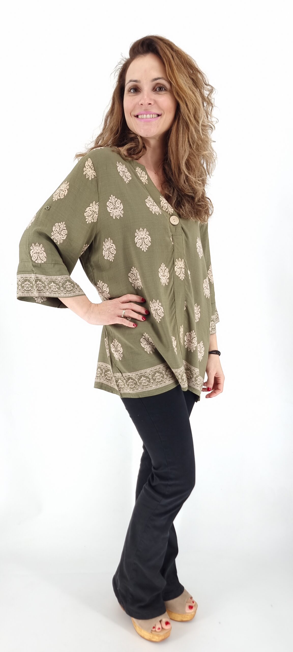 Πουκάμισο βαμβακέρο με σχέδια χακί