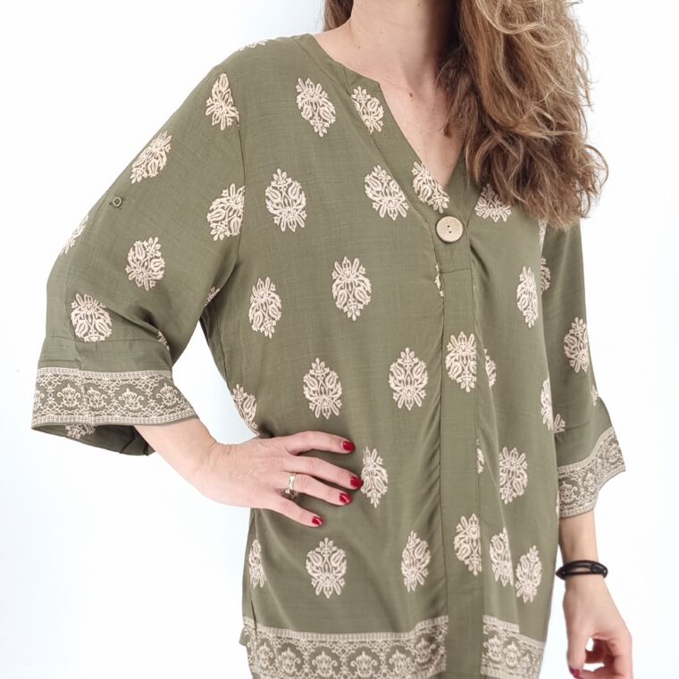 Πουκάμισο βαμβακέρο με σχέδια χακί