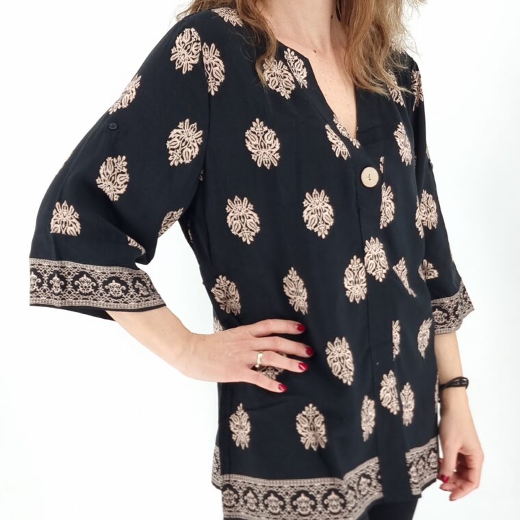 Πουκάμισο βαμβακερό με σχέδια  μαύρο