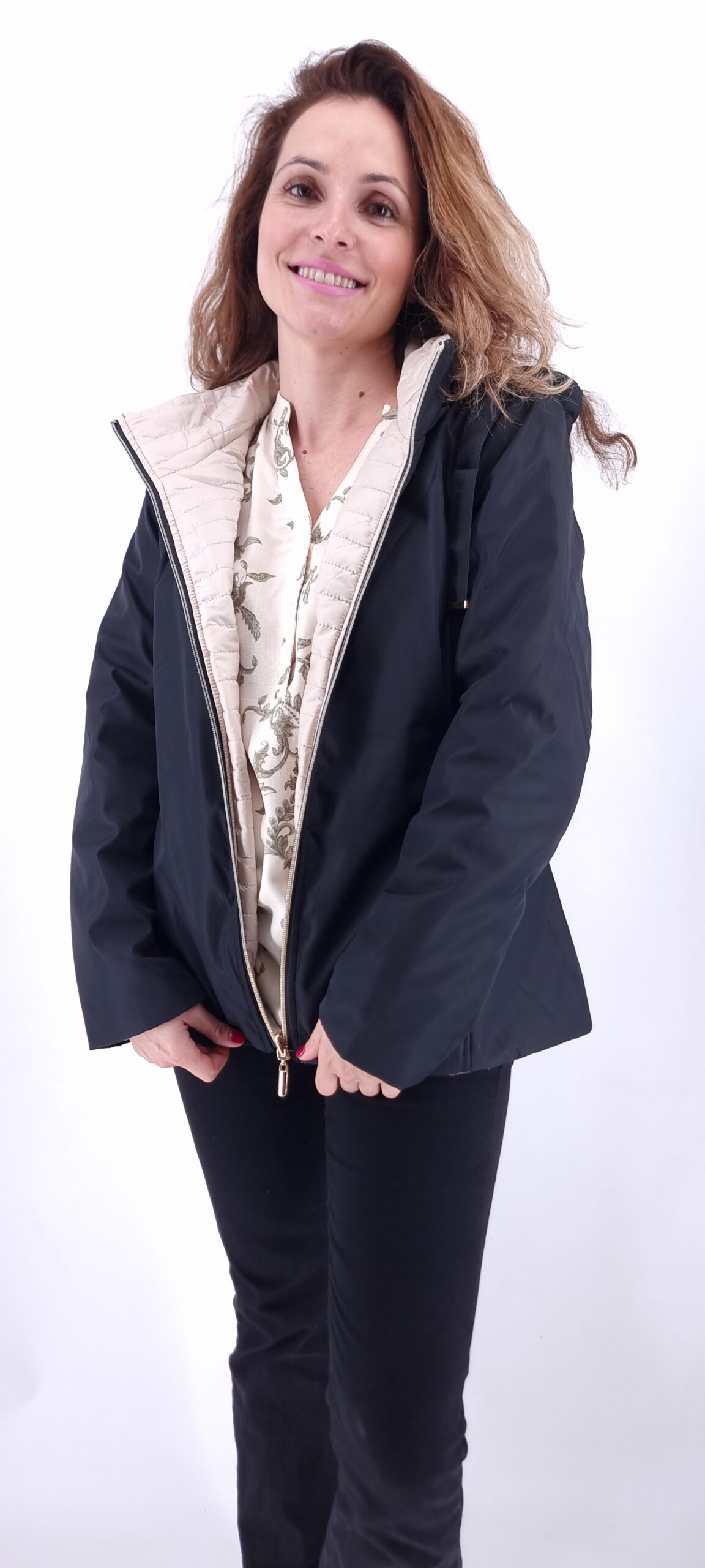 καπαρτινάκι διπλής όψης,αποσπώμενη κουκούλα με τσέπες  μαύρο-μπεζ