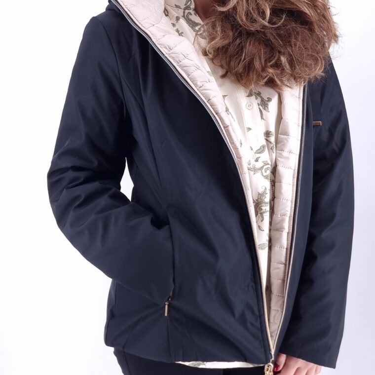 καπαρτινάκι διπλής όψης,αποσπώμενη κουκούλα με τσέπες  μαύρο-μπεζ