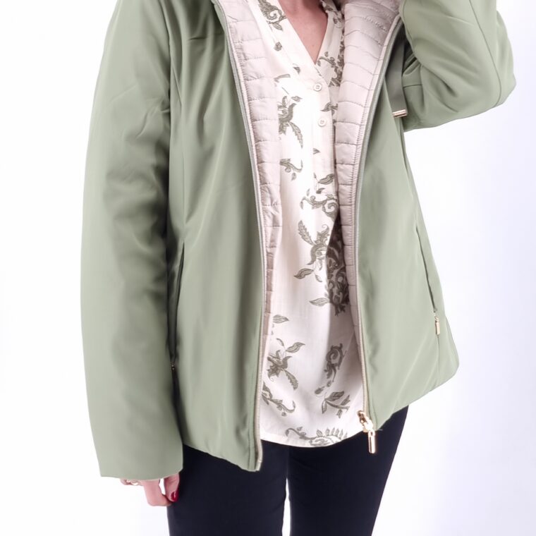 Καπαρτινάκι διπλής όψης με αποσπώμενη κουκούλα κ τσέπες  πράσινο-μπεζ