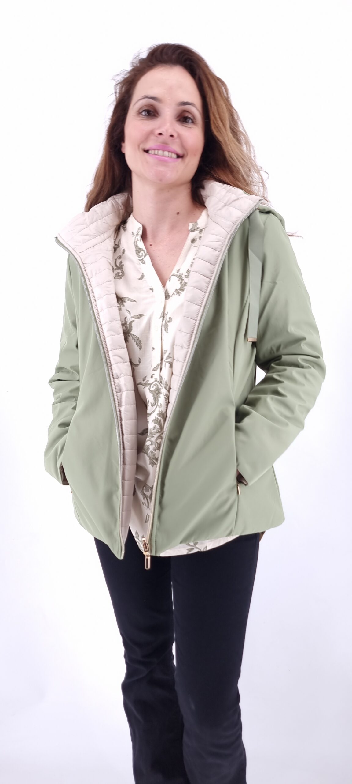 Καπαρτινάκι διπλής όψης με αποσπώμενη κουκούλα κ τσέπες  πράσινο-μπεζ