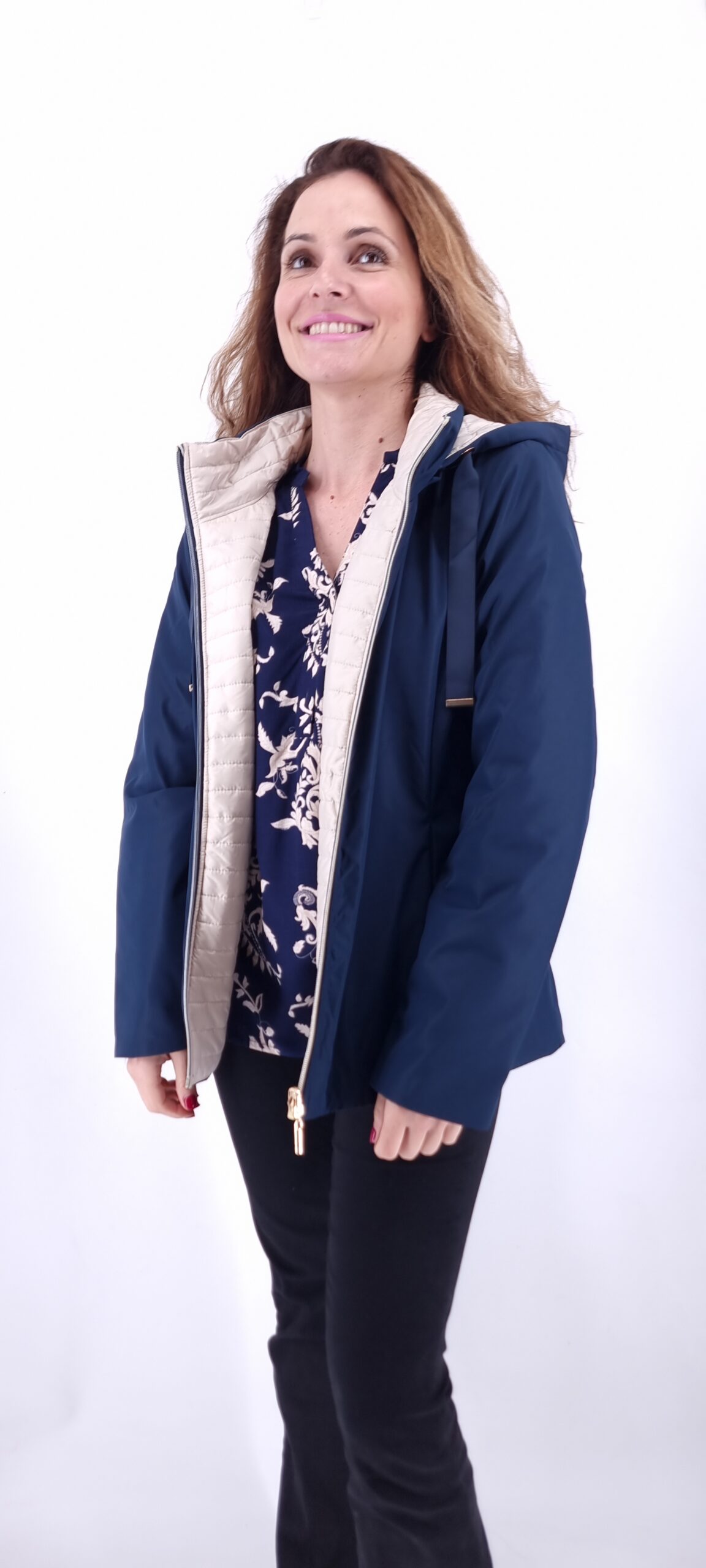 Καπαρτινάκι διπλής όψης με αποσπώμενη κουκούλα κ τσέπες  μπλε-μπεζ