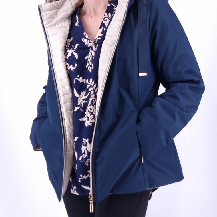 Καπαρτινάκι διπλής όψης με αποσπώμενη κουκούλα κ τσέπες  μπλε-μπεζ