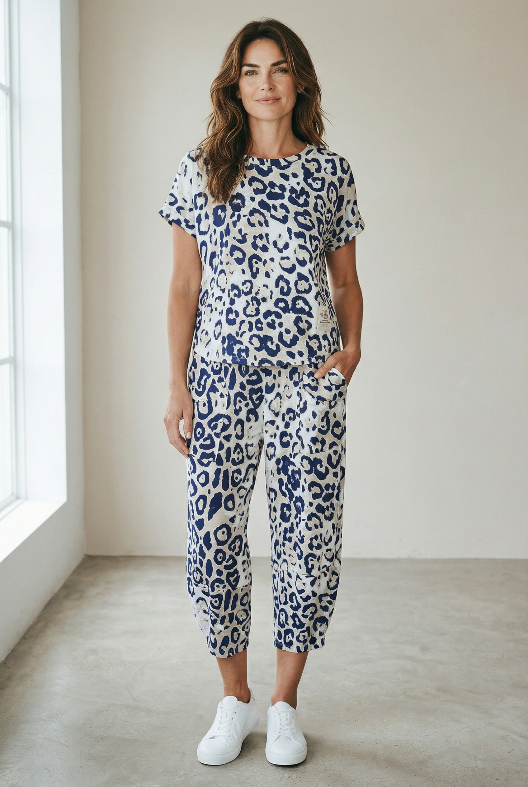 Βαμβακερό σετ λεοπάρ μπλε σκούρο Βαμβακερό σετ λεοπάρ μπλε σκούρο