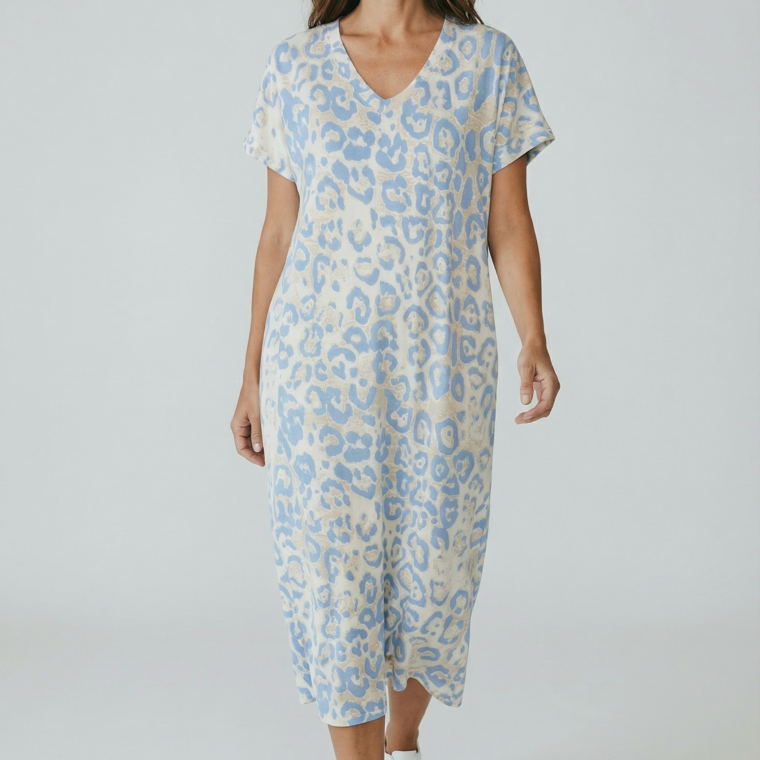 Βαμβακερό λεοπάρ φόρεμα σιελ