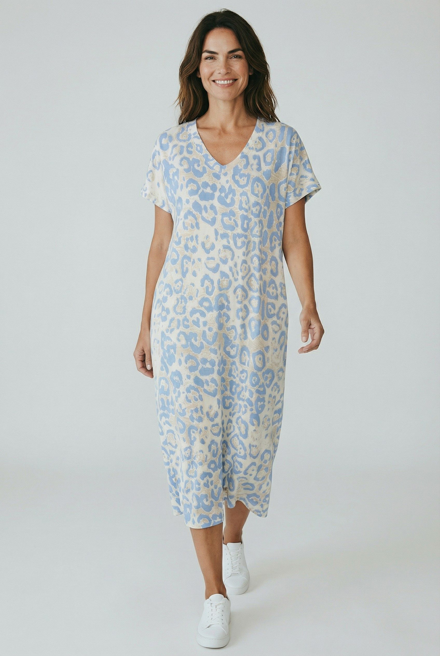 Βαμβακερό λεοπάρ φόρεμα σιελ