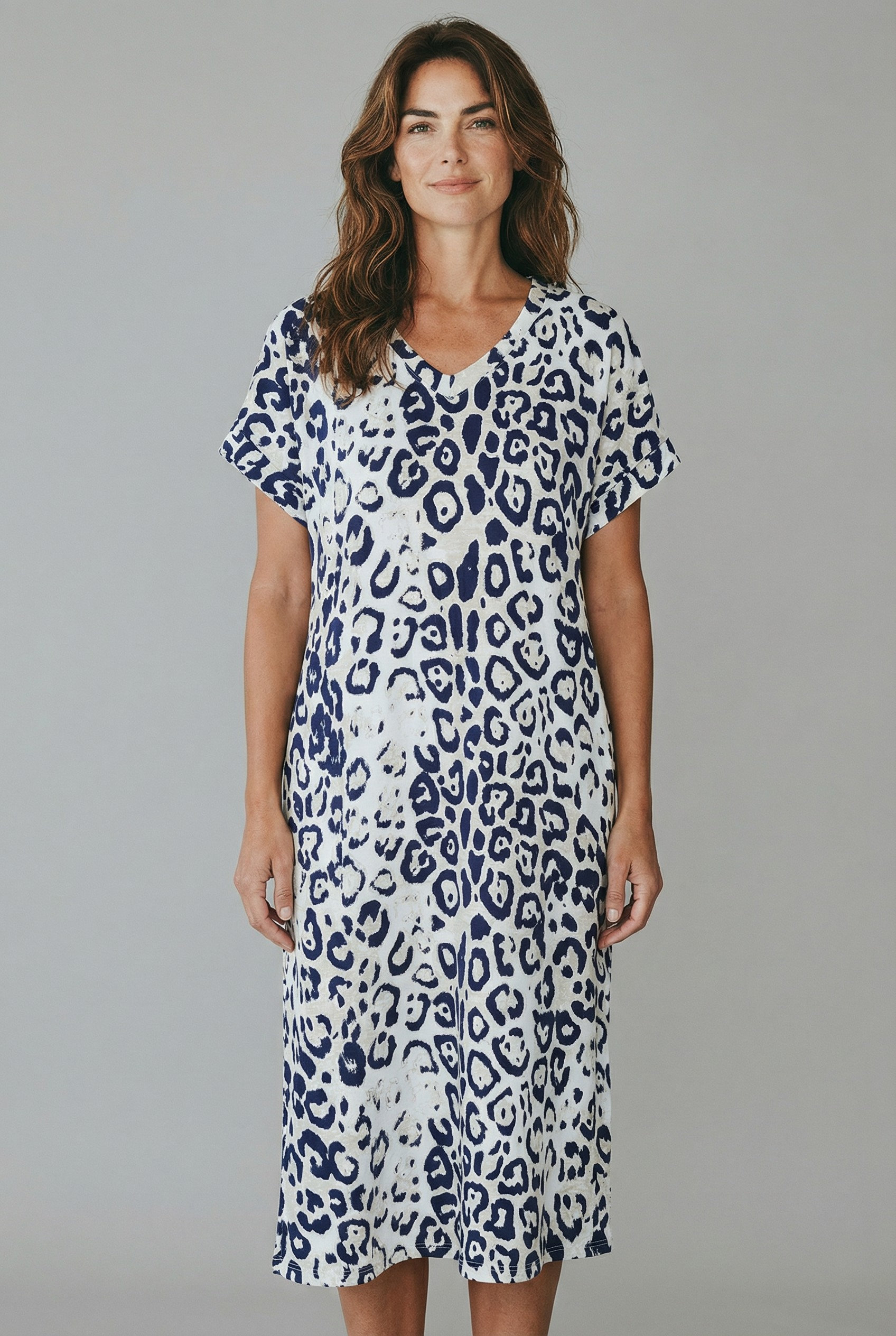 Βαμβακερό λεοπάρ φόρεμα μπλε σκούρο