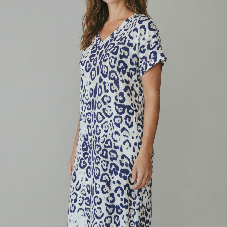 Βαμβακερό λεοπάρ φόρεμα μπλε σκούρο