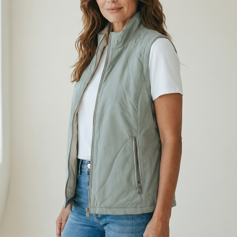 Αμάνικο διπλής όψης μέντα-μπεζ