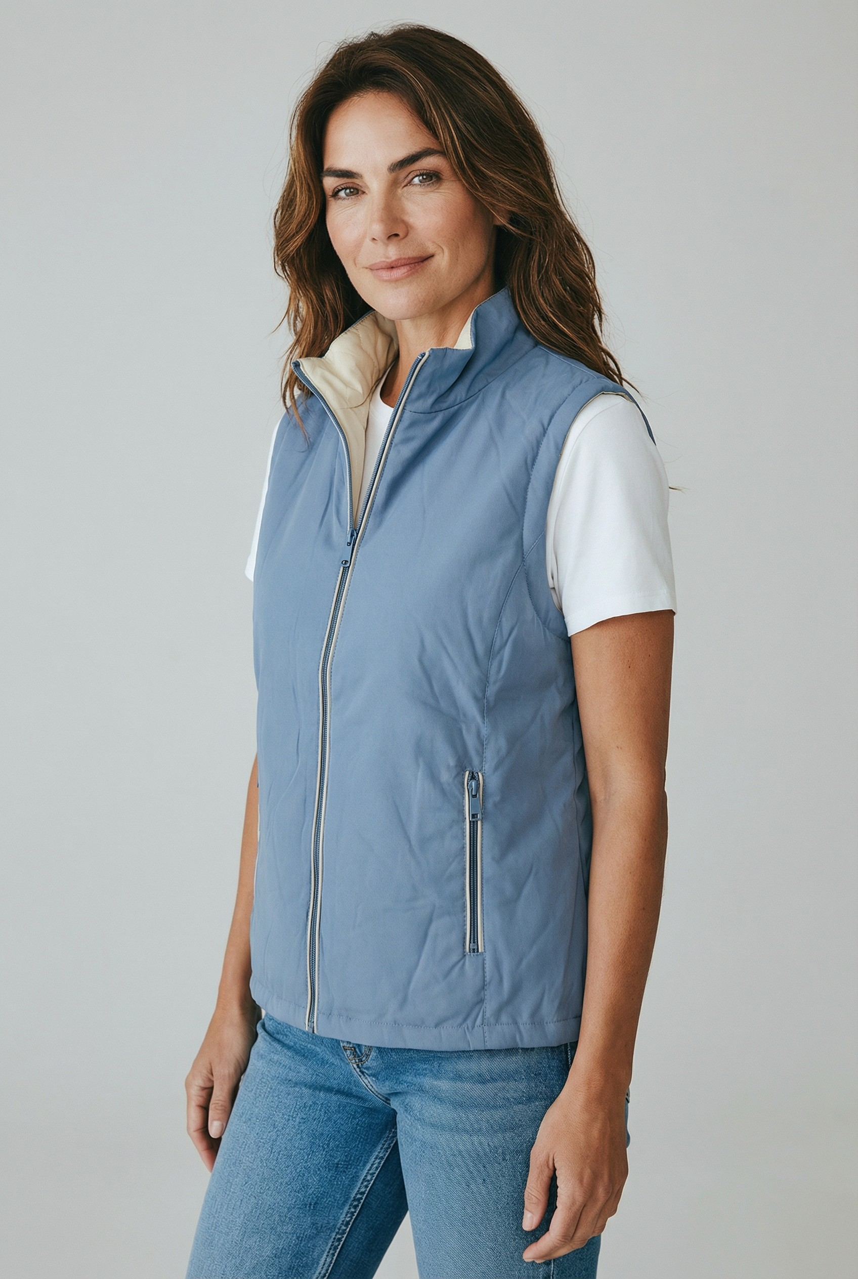 Αμάνικο διπλής όψης σιελ-μπεζ Αμάνικο διπλής όψης σιελ-μπεζ