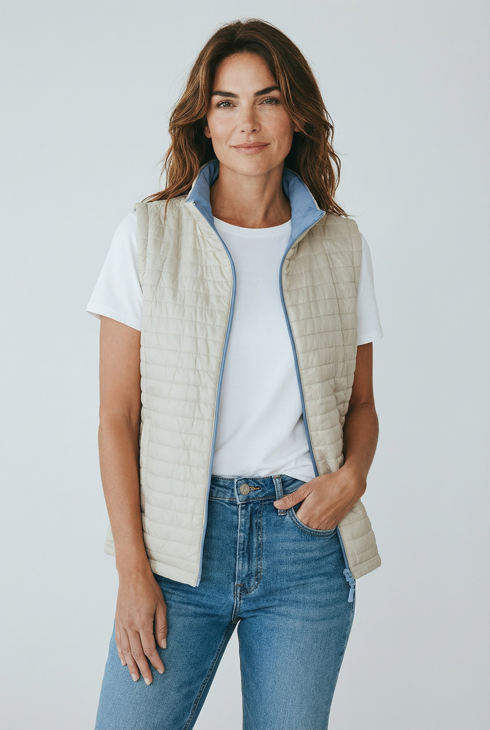 Αμάνικο διπλής όψης σιελ-μπεζ Αμάνικο διπλής όψης σιελ-μπεζ